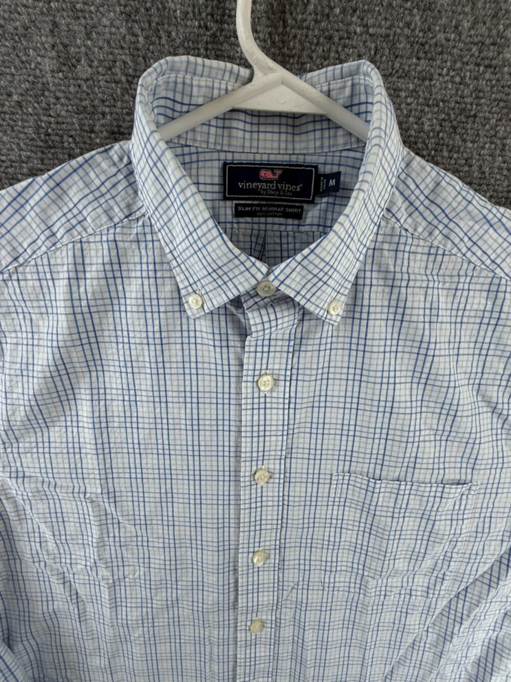 Vineyard Vines All Cotton Medium Button-Down Check Slim Fit Murray Blue Shirt